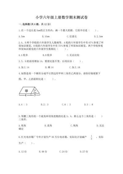 小学六年级上册数学期末测试卷往年题考.docx