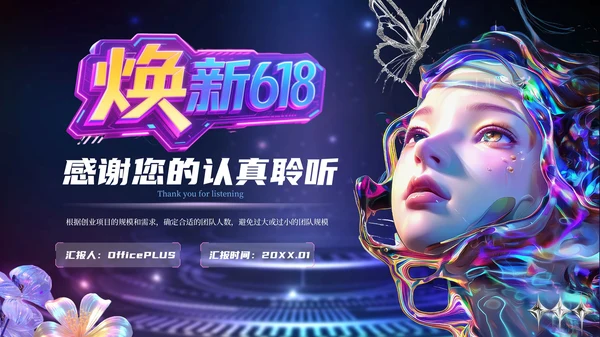 紫色赛博朋克风618电商创业团队建设PPT模板