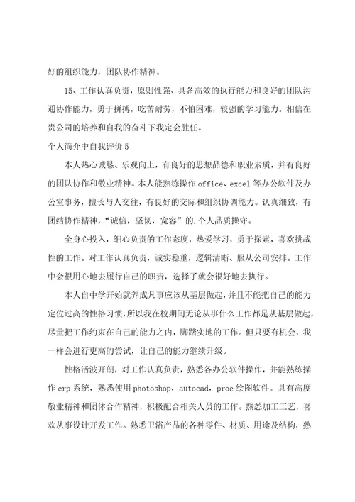 个人简介中自我评价