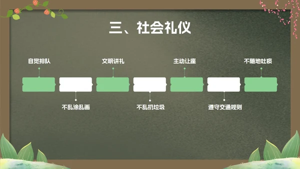 绿色卡通黑板文明礼仪主题教育PPT模板