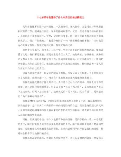 精编之十七岁那年我懂得了什么叫责任的演讲稿范文.docx