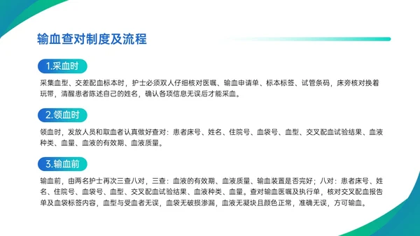 蓝绿渐变简约商务护理查对制度配许PPT模板