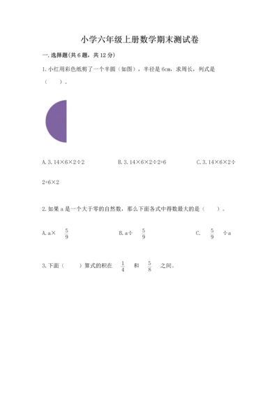 小学六年级上册数学期末测试卷带答案（达标题）.docx