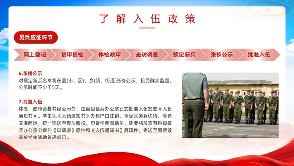 红色简约风春季征兵宣传PPT模板