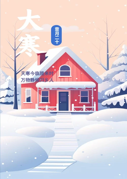 简约雪景大寒节气海报
