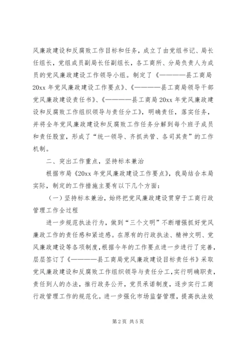 工商局贯彻落实党风廉政建设情况的汇报 (2).docx