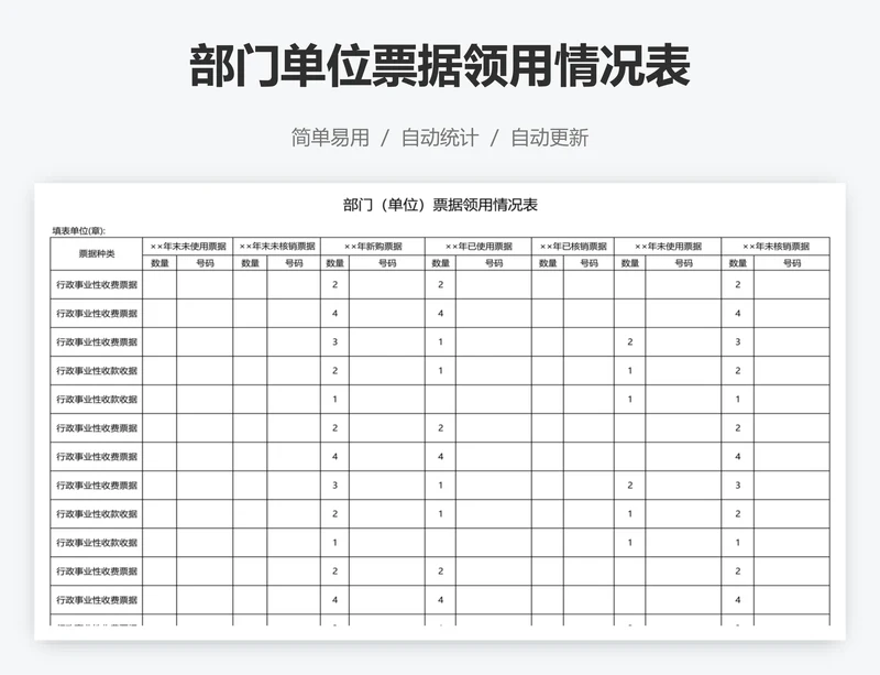 部门单位票据领用情况表