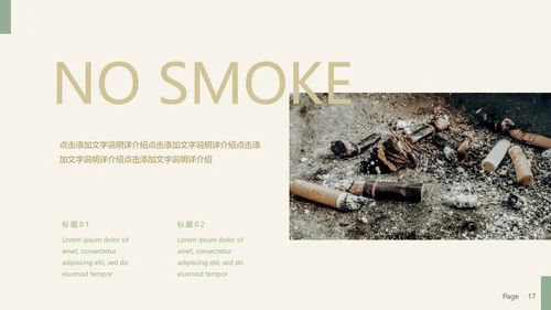高级极简风世界无烟日主题PPT模板