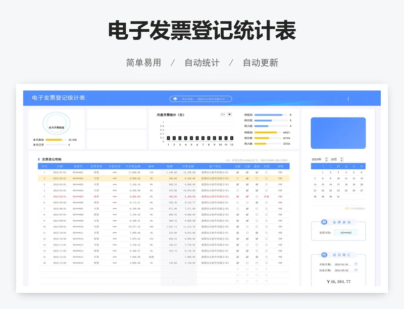 电子发票登记统计表