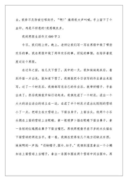 我的寒假生活作文600字10篇