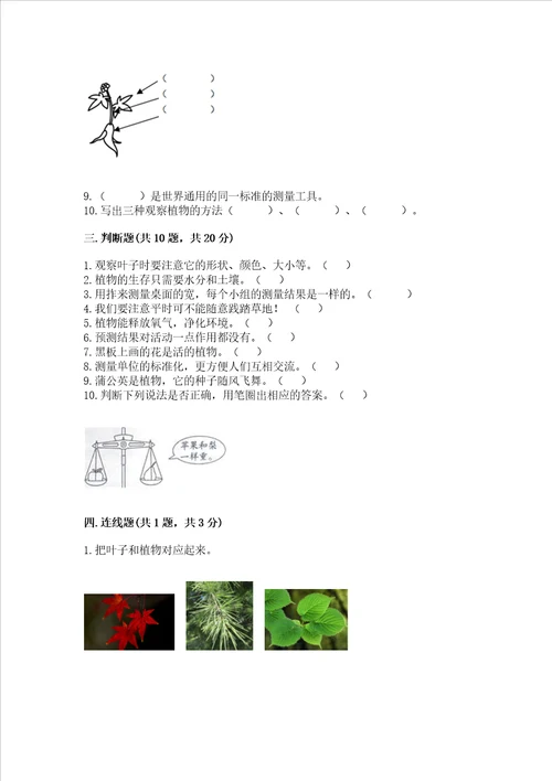 教科版一年级上册科学期末测试卷含完整答案历年真题