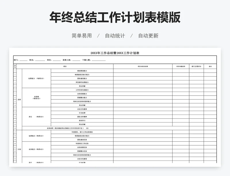 年终总结工作计划表模版