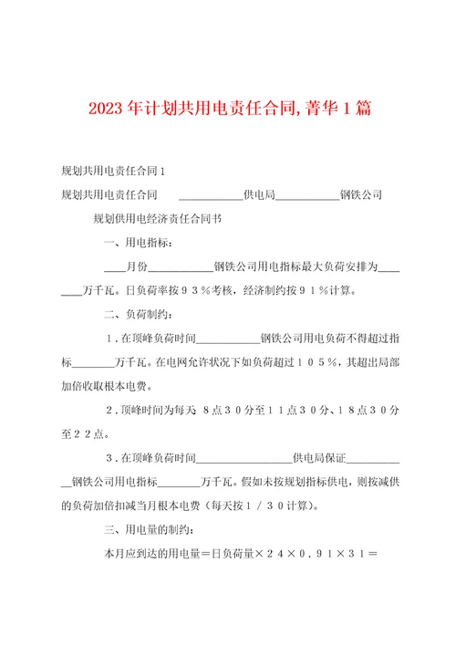 2023年计划共用电责任合同,菁华1篇