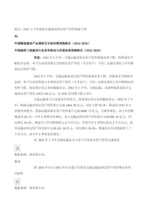 上半我国交通建设固定资产投资增速下滑.docx