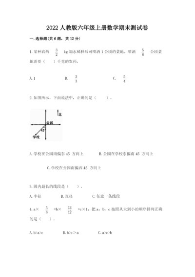 2022人教版六年级上册数学期末测试卷【实用】.docx