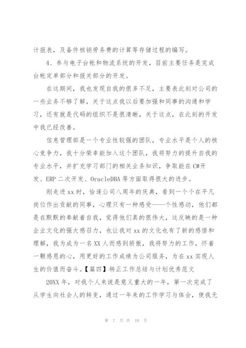 转正工作总结与计划优秀范文.docx