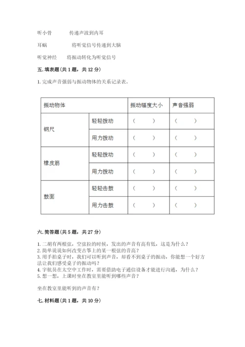 教科版科学四年级上册第一单元《声音》测试卷推荐.docx