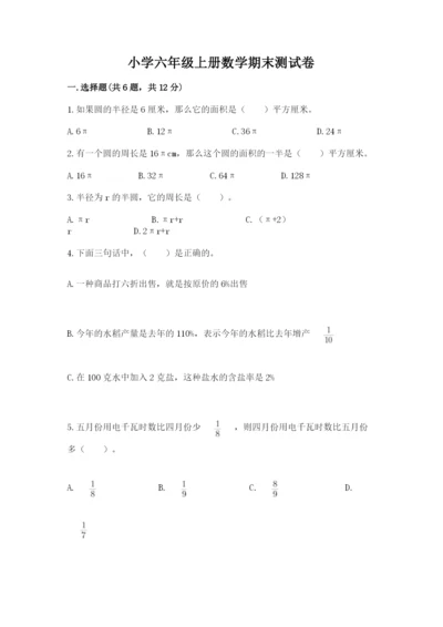 小学六年级上册数学期末测试卷（夺冠系列）word版.docx