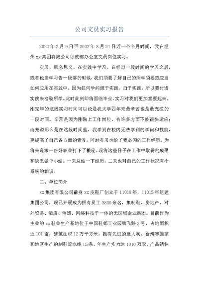 公司文员实习报告