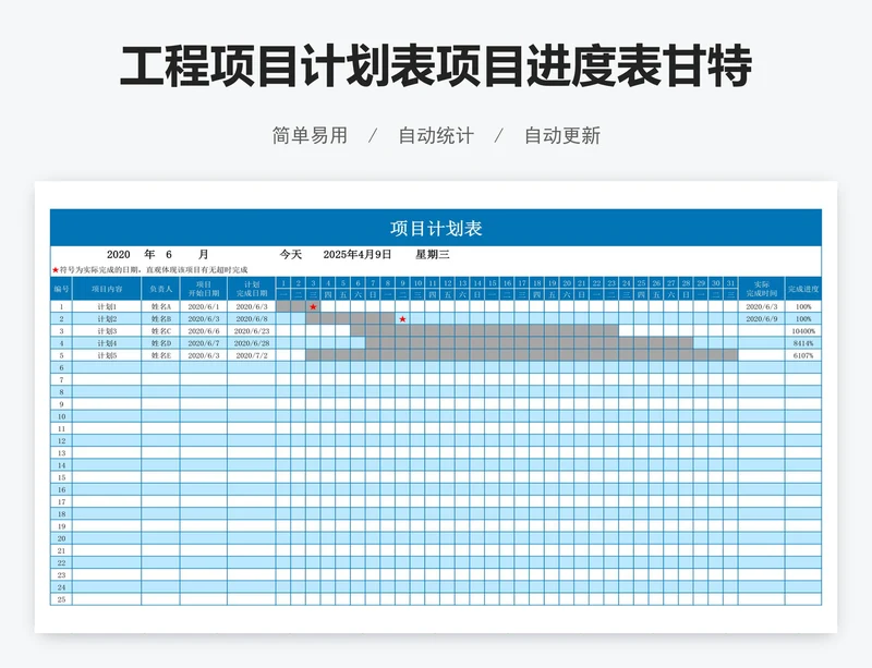 工程项目计划表项目进度表甘特图excel表格