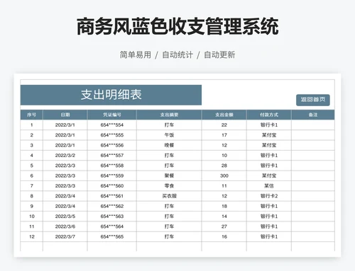 商务风蓝色收支管理系统