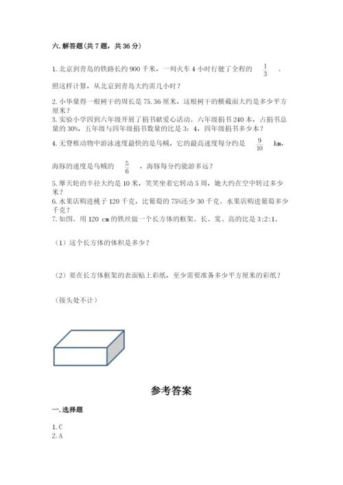 小学六年级上册数学期末测试卷带答案（达标题）.docx