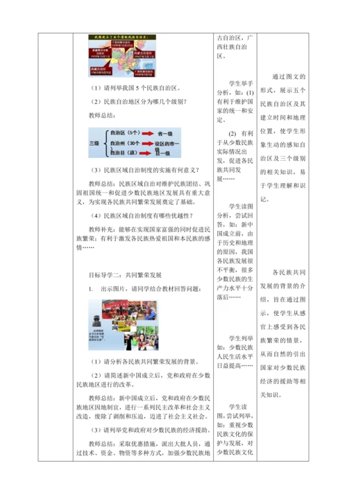 人教版八年级历史下册第四单元12民族大团结教案（表格式）
