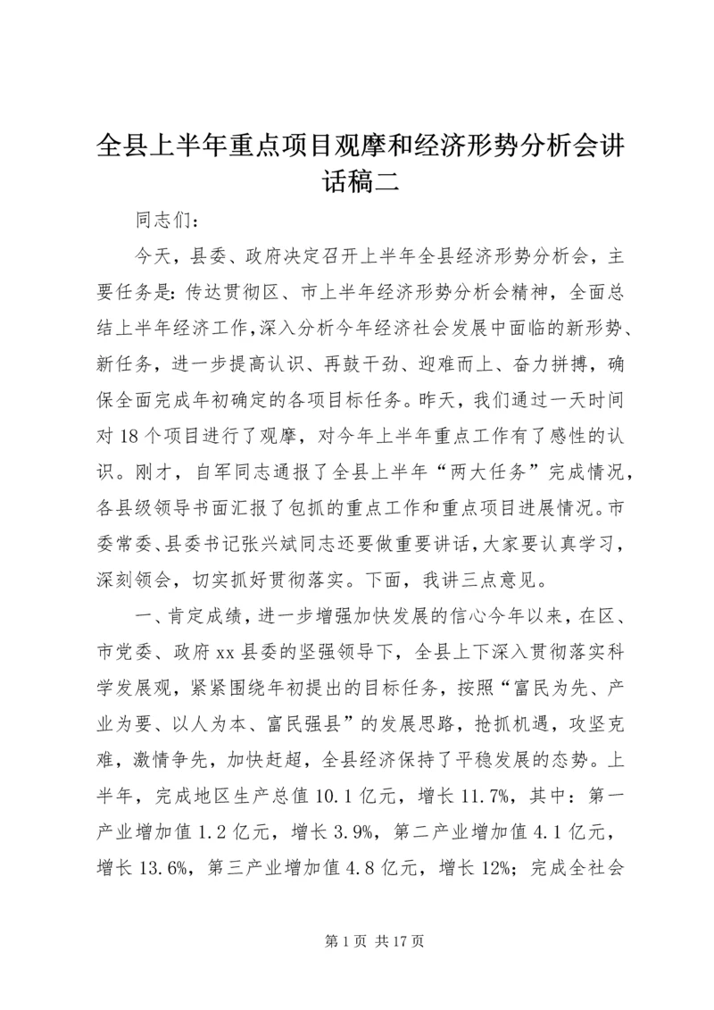 全县上半年重点项目观摩和经济形势分析会致辞稿二.docx