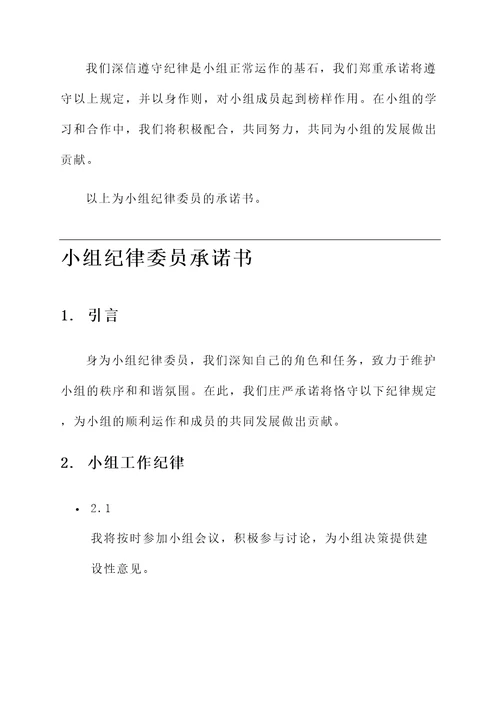 小组纪律委员承诺书