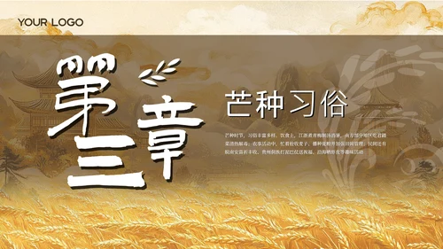 黄色古风中国传统文化二十四节气芒种课堂科普PPT模板