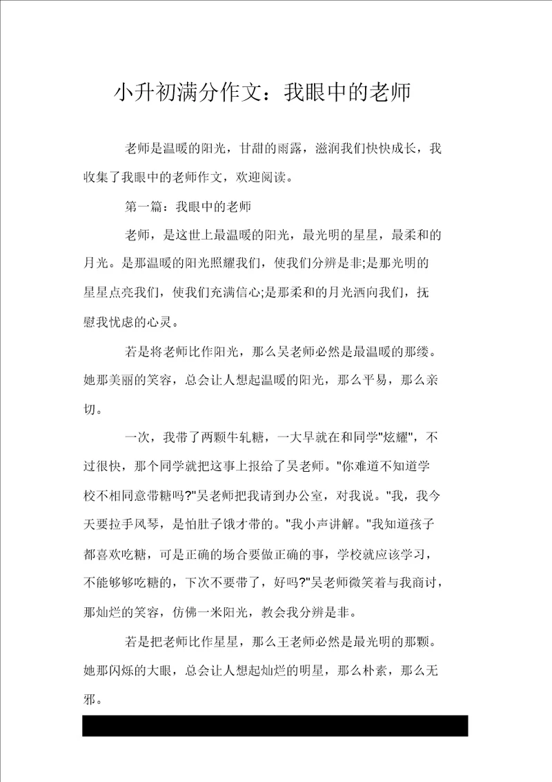 小升初满分作文：我眼中的老师