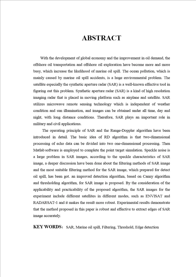 基于合成孔径雷达海洋溢油图像的油膜提取和边缘检测微电子学与固体电子学专业论文