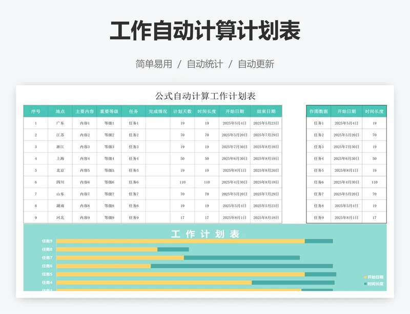 工作自动计算计划表