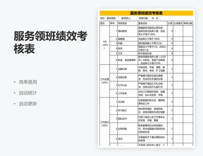 服务领班绩效考核表