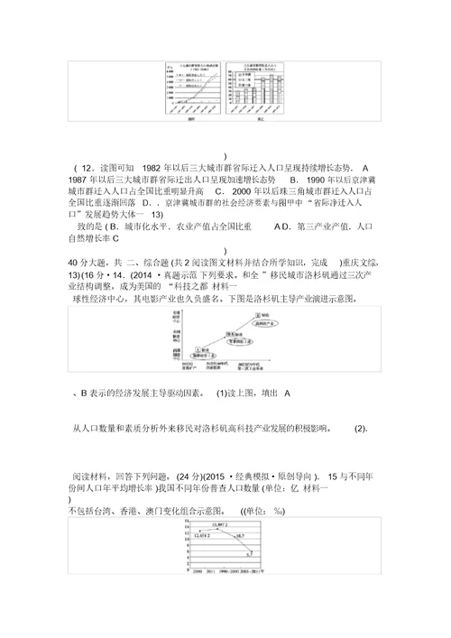 推荐高考地理复习题专题卷人口与环境高考仿真卷含答案1