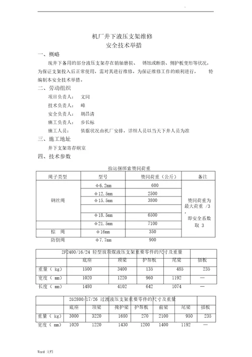 井下液压支架维修安全技术措施