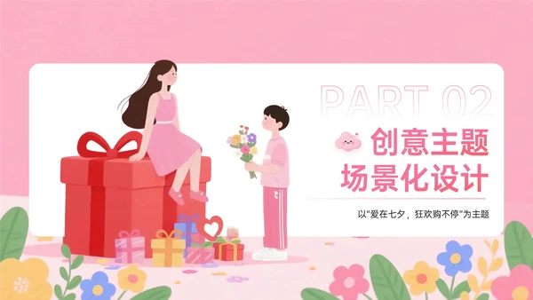 粉色插画风七夕促销浪漫狂欢购营销方案PPT模板