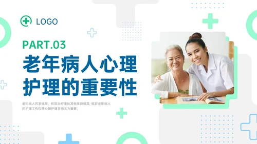蓝绿色商务形状老年患者护理培训PPT课件护理查房