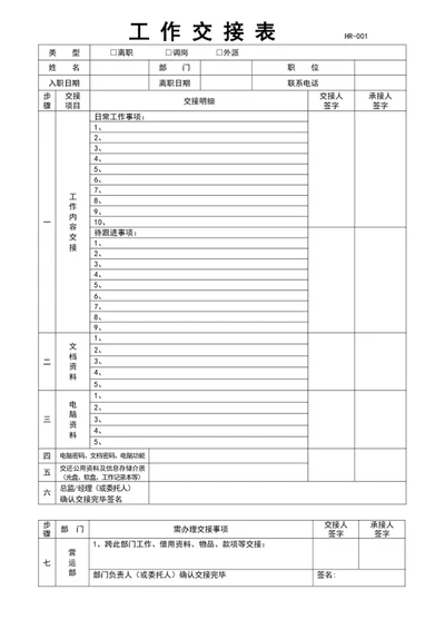 工作交接表离职交接表word表格模板