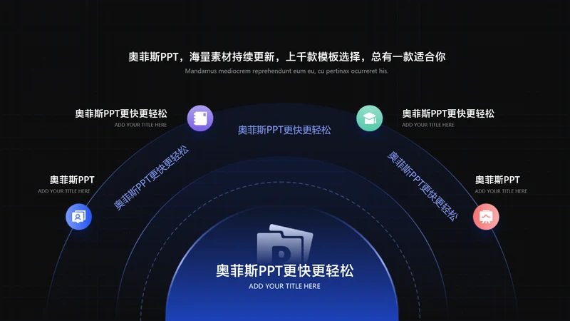 商务风黑色发散汇聚关系4项PPT单页
