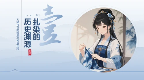 蓝色中国风非遗扎染文化技艺PPT模板