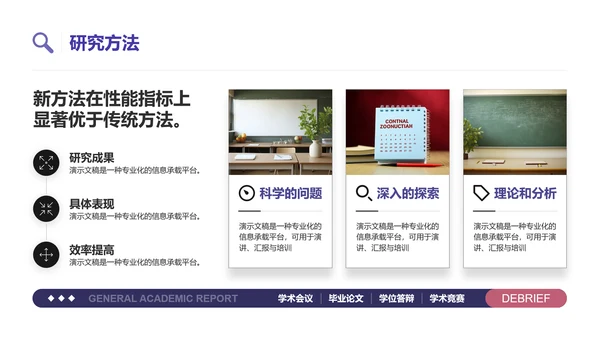 长春花蓝简约通用学术汇报PPT模板