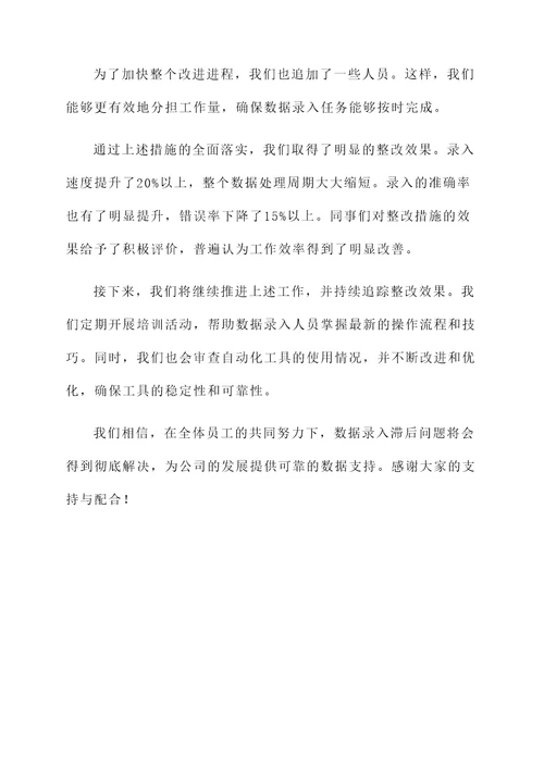 数据录入滞后整改情况汇报