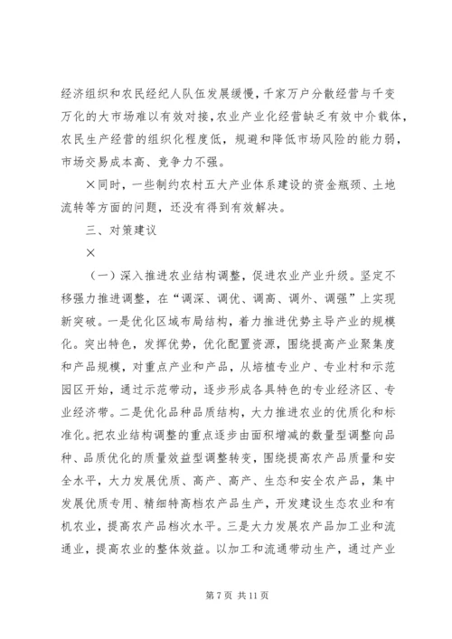 关于培育壮大五大产业体系促进农民增收情况的调查.docx