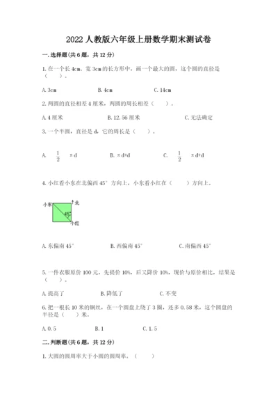 2022人教版六年级上册数学期末测试卷及完整答案【夺冠系列】.docx