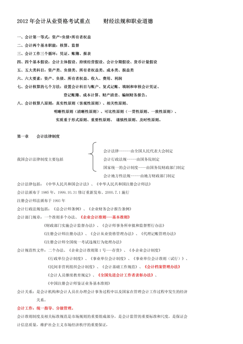 2023年最新会计从业资格考试财经法规重点.docx