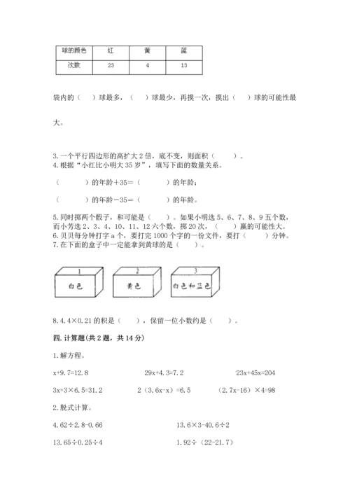 人教版五年级上册数学期末测试卷带答案（完整版）.docx