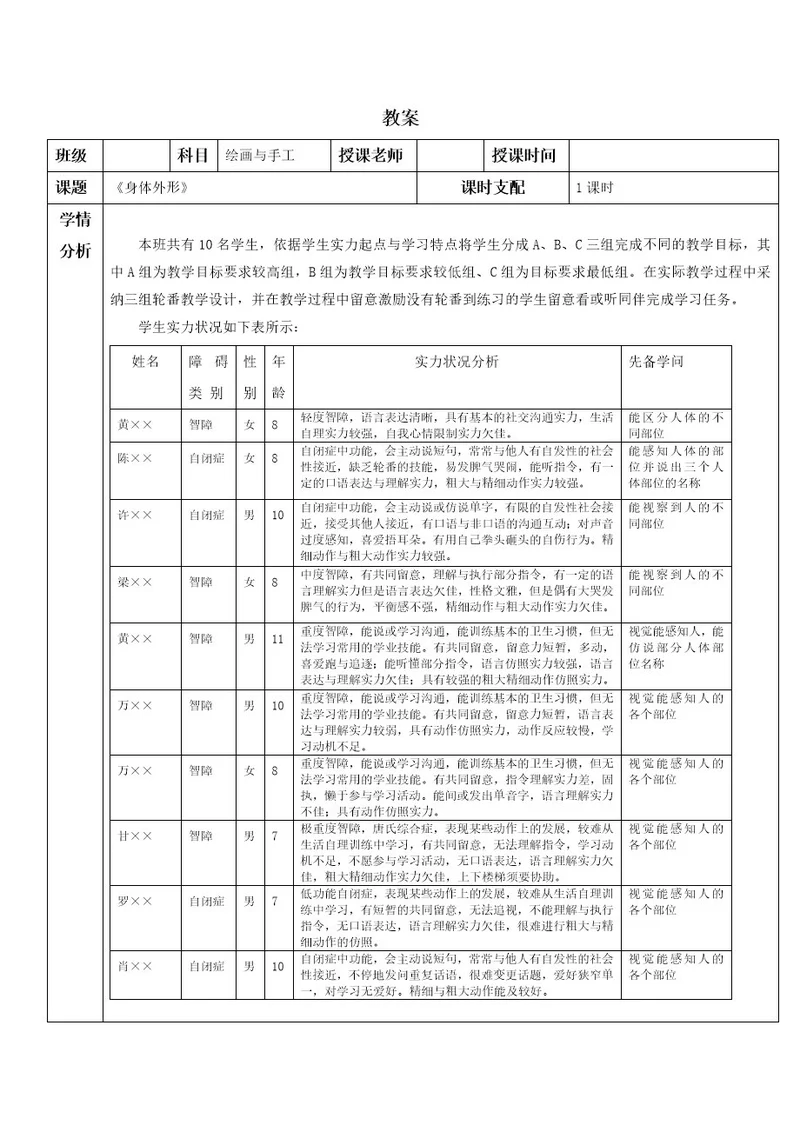 培智绘画与手工《身体外形》教案1
