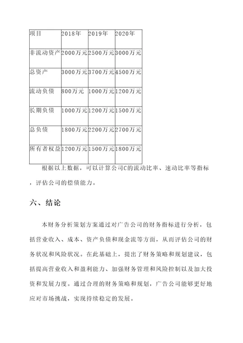 广告公司财务分析策划方案