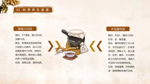 棕色简约中国风实拍笔刷秋季养生中医养生动态PPT